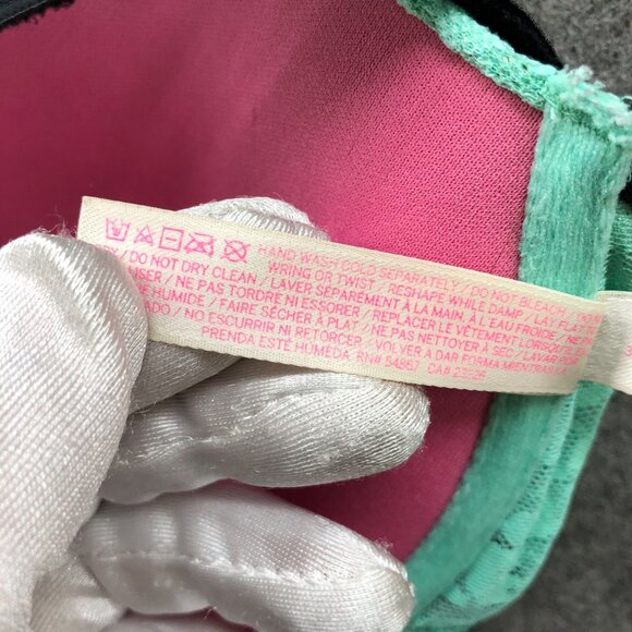 Victoria's Secret Push Up Bra Womens 36C Front Closure Lace Teal Padded - Picture 7 of 7